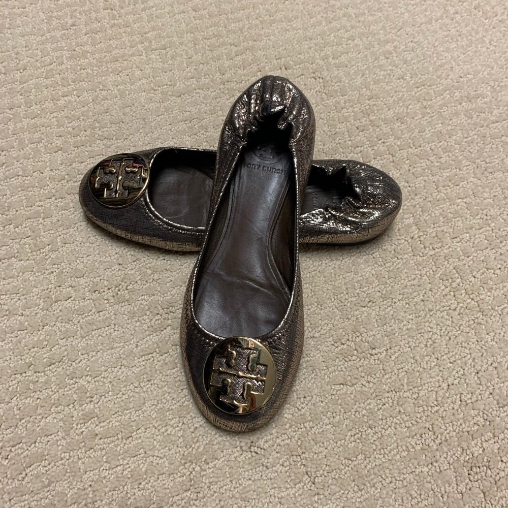 Tory Burch Reva gold/brown metallic flats